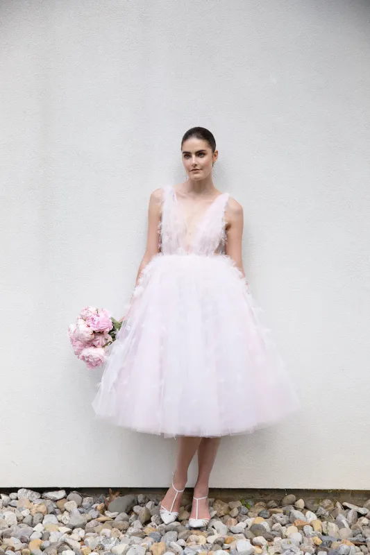 Tulle Pink Layered Applique Gown made by Christian Siriano
