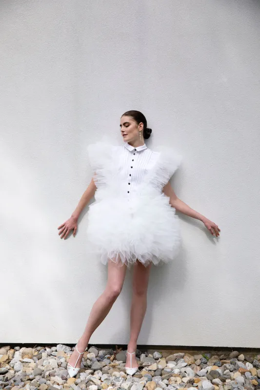 Silk Faille and Tulle Tuxedo Mini Dress made by Christian Siriano