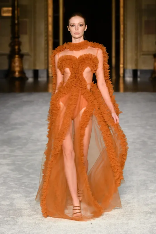 Copper Gathered Tulle Detail Gown made by Christian Siriano