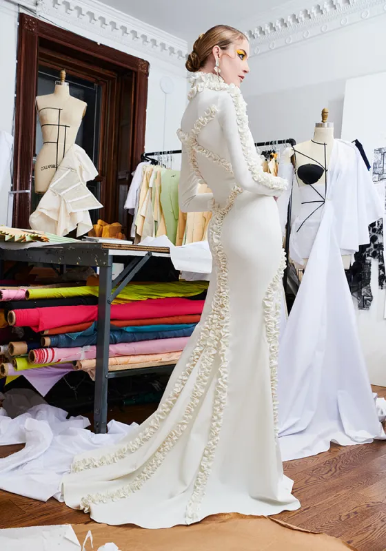 Mock Neck Ruffle Detail Gown made by Christian Siriano