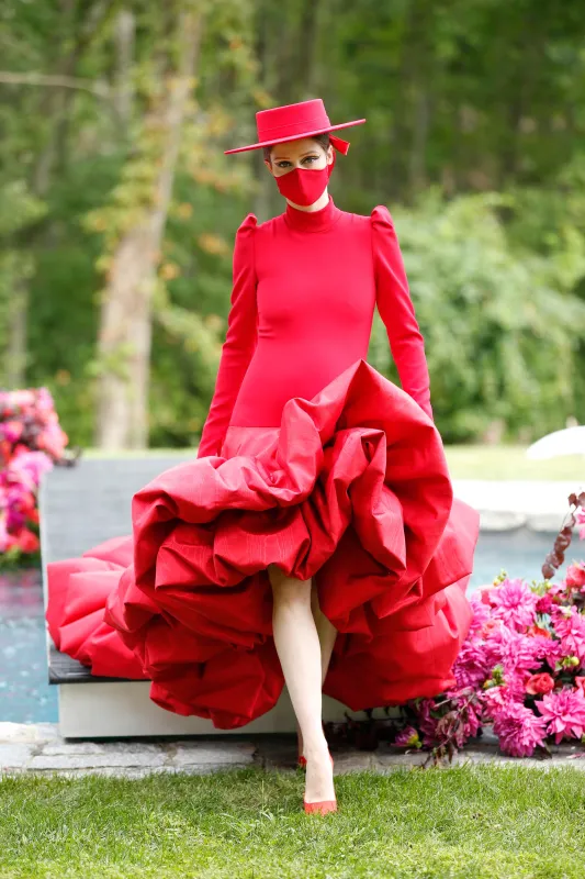 Puff Sleeve High Low Sculpted Hem Gown made by Christian Siriano