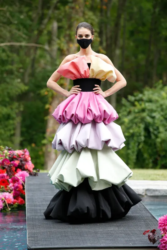 Multi Color Strapless Tiered Ruffle Gown made by Christian Siriano
