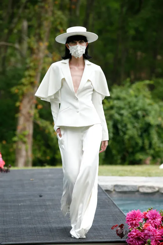 White High Waist Wide Leg Trousers made by Christian Siriano