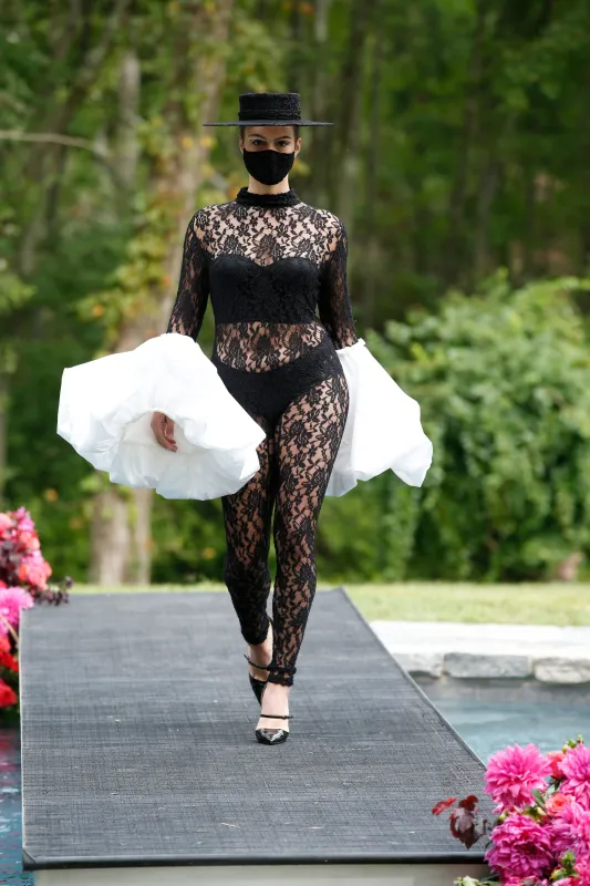 Lace Jumpsuit with Puff Sleeve Detail sold by Christian Siriano