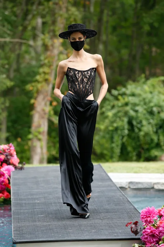 Black Silk High Waist Wide Leg Trousers made by Christian Siriano