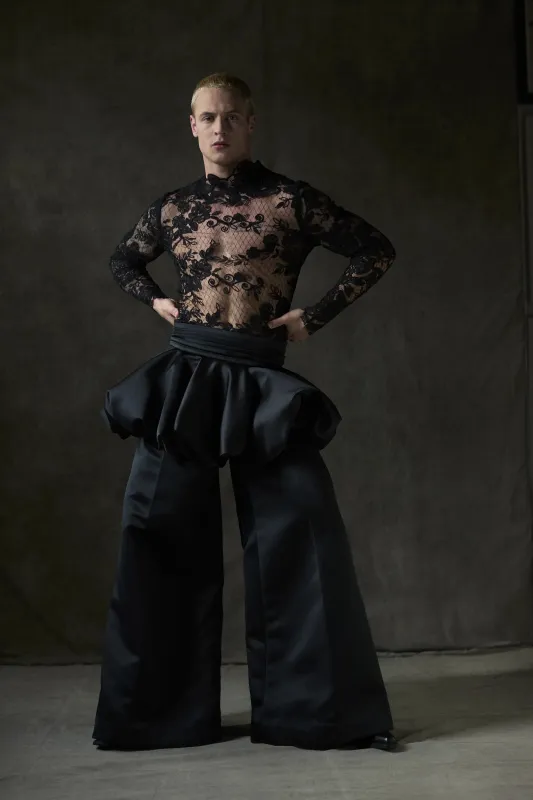 Black Lace Long Sleeve Top made by Christian Siriano