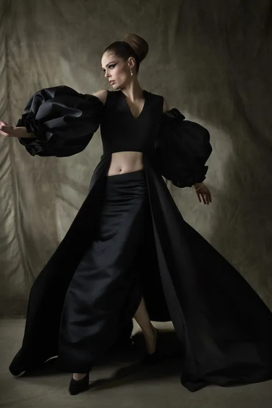 Black Bubble Sleeve Cape sold by Christian Siriano