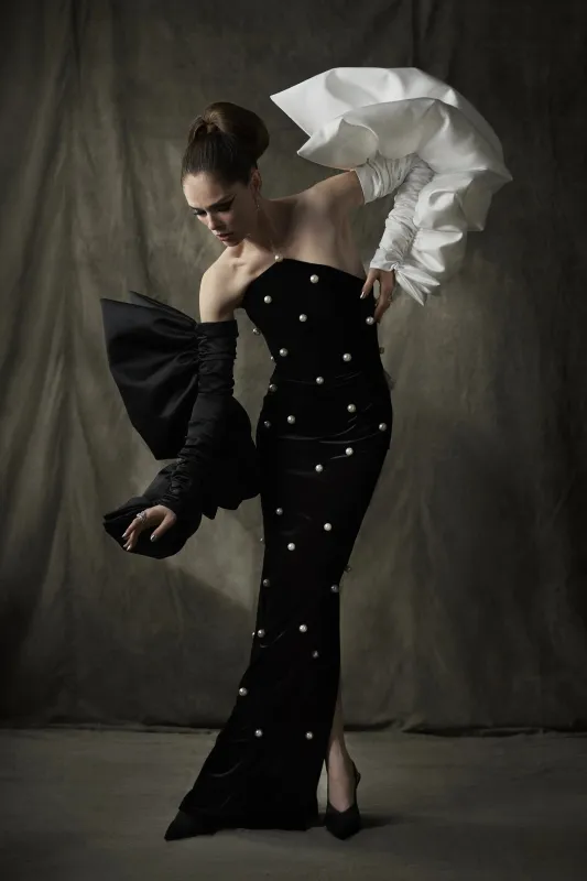 Black and White Bubble Sleeves made by Christian Siriano