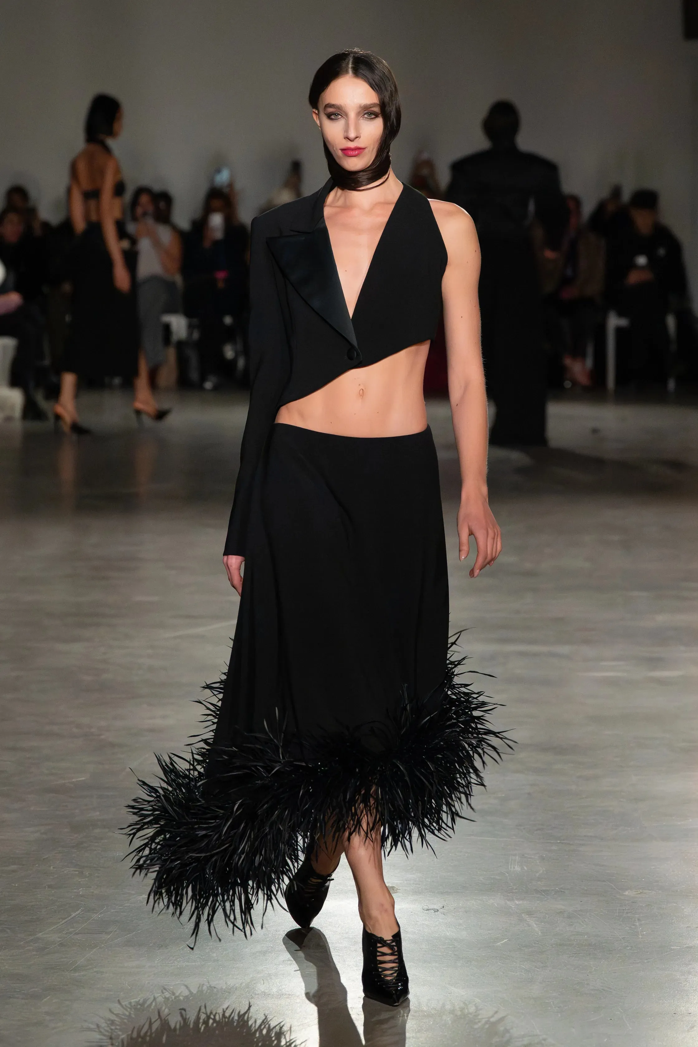 Black Single Sleeve Asymmetric Cropped Blazer sold by Christian Siriano