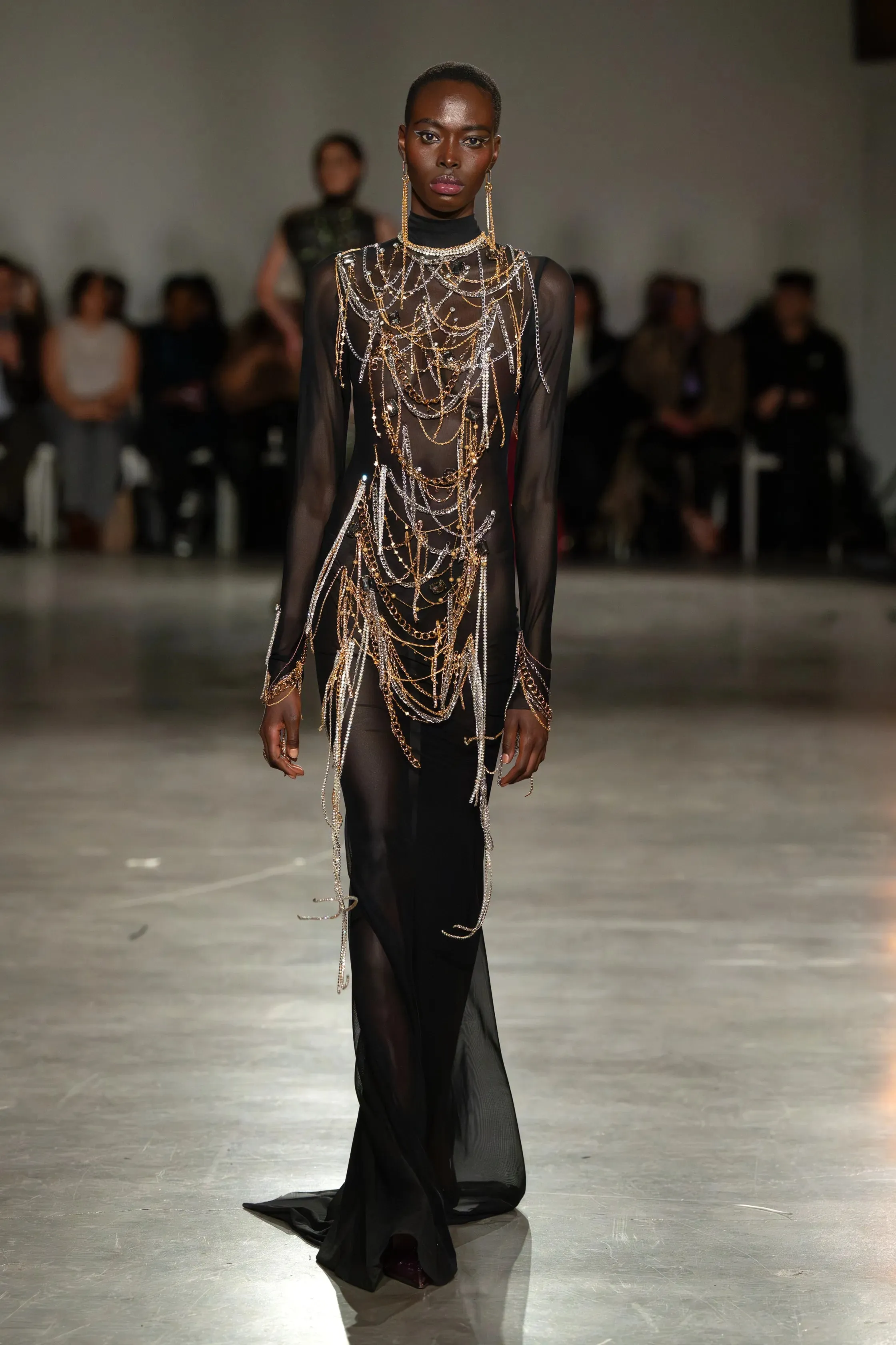 Black Mesh Gown with Chains sold by Christian Siriano