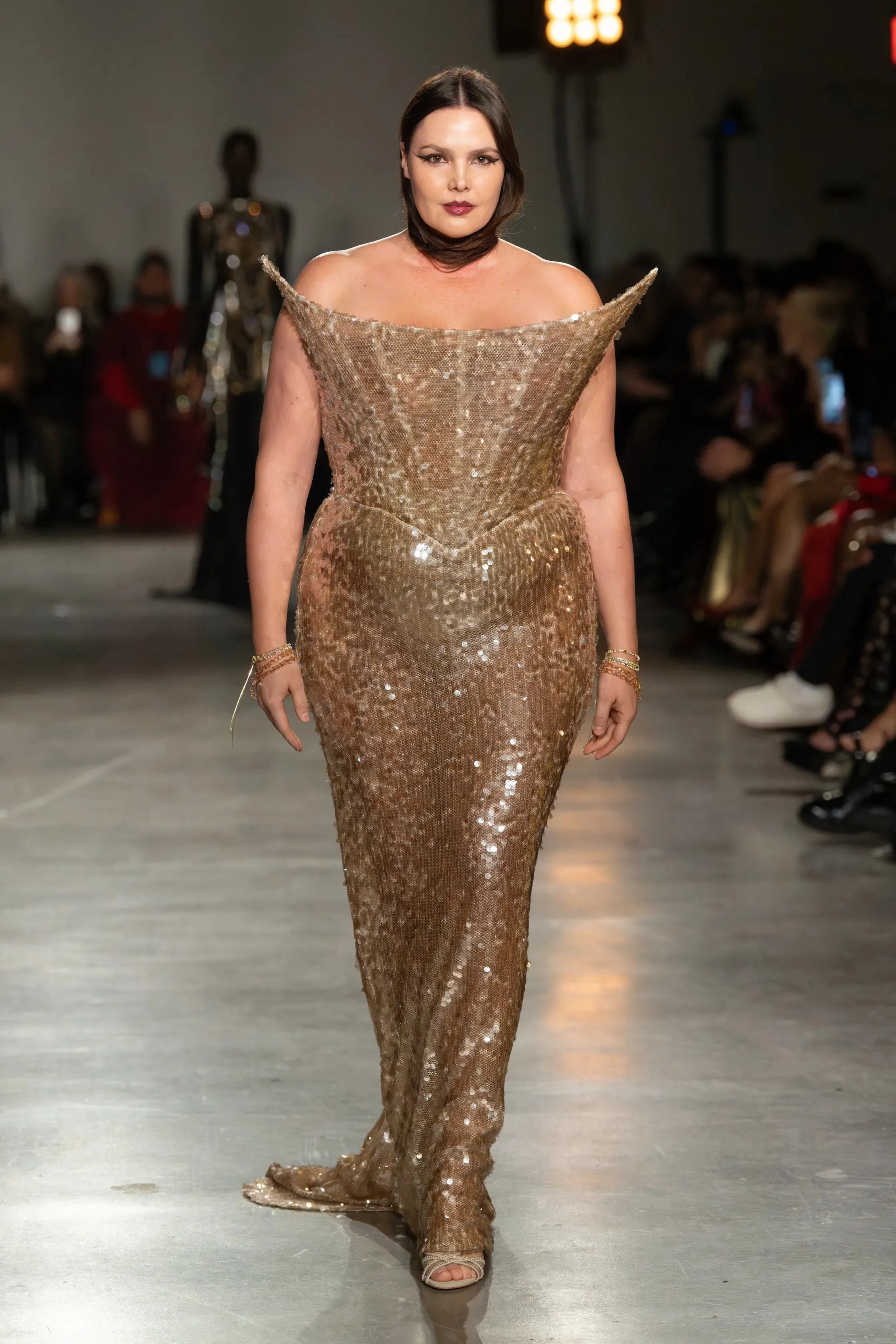 Structured Corset Champagne Sequin Gown sold by Christian Siriano