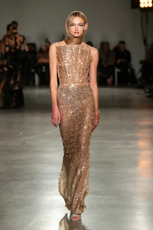 Strapless Champagne Sequin Gown made by Christian Siriano