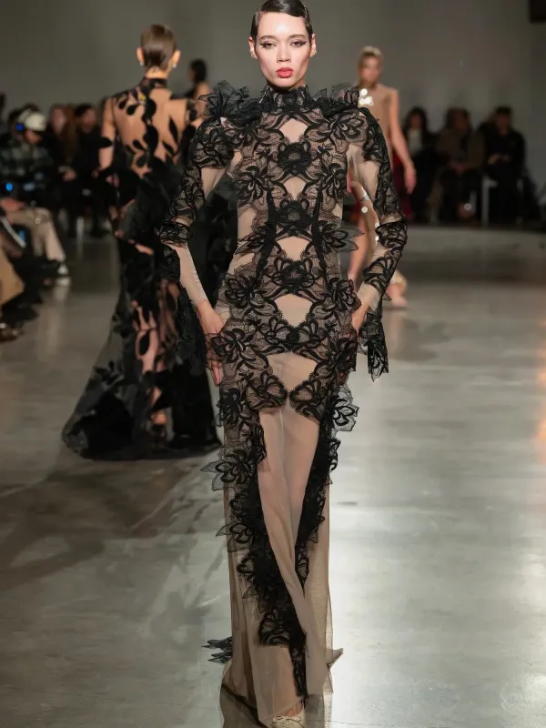 Scalloped Lace Long Sleeve Gown made by Christian Siriano