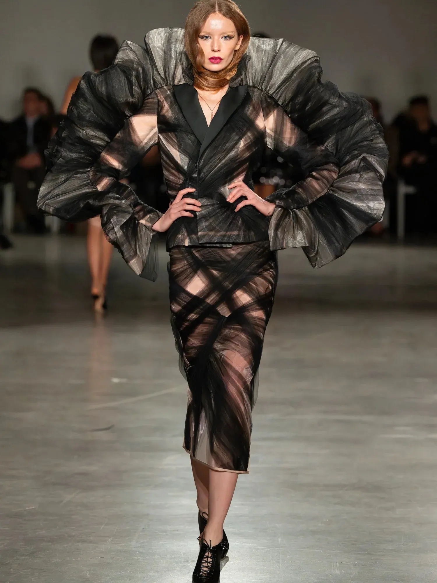 Ruffle Sleeve Tulle Draped Blazer sold by Christian Siriano