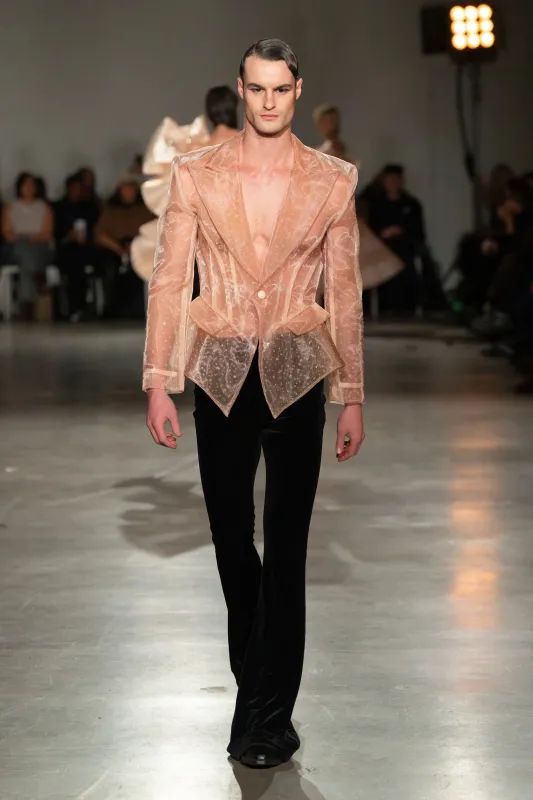 Blush Crystal Mesh Blazer made by Christian Siriano