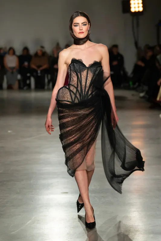 Strapless Corset Lace Dress with Drape made by Christian Siriano