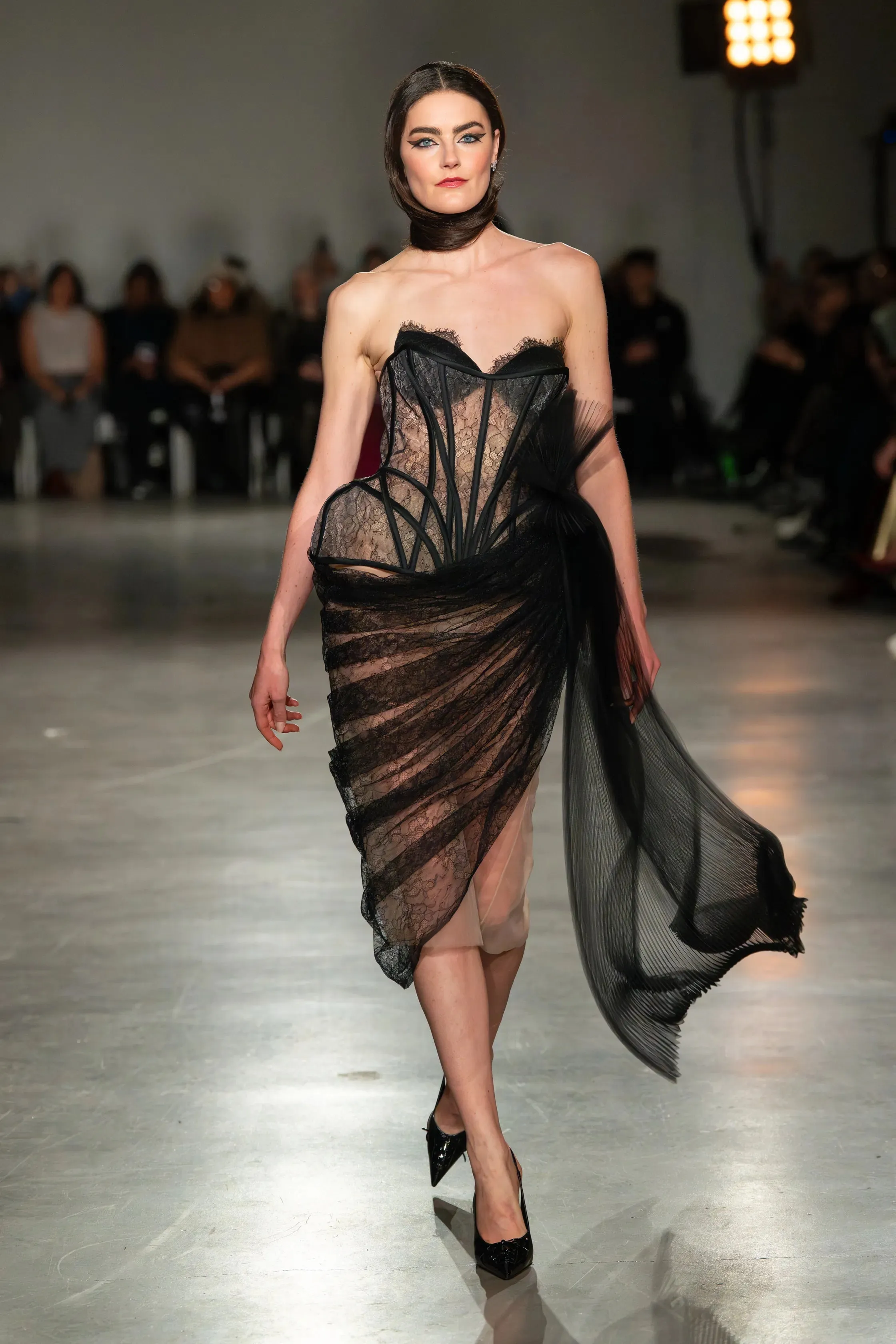 Strapless Corset Lace Dress with Drape sold by Christian Siriano