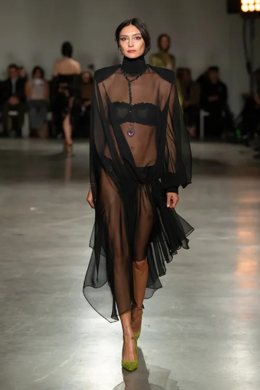 Long Sleeve Black Chiffon Dress made by Christian Siriano