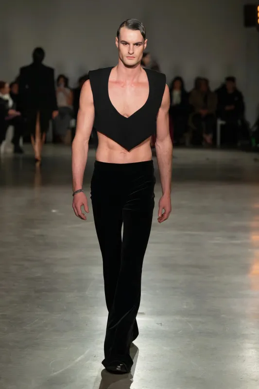 Black Cropped Vest with Back Detail made by Christian Siriano