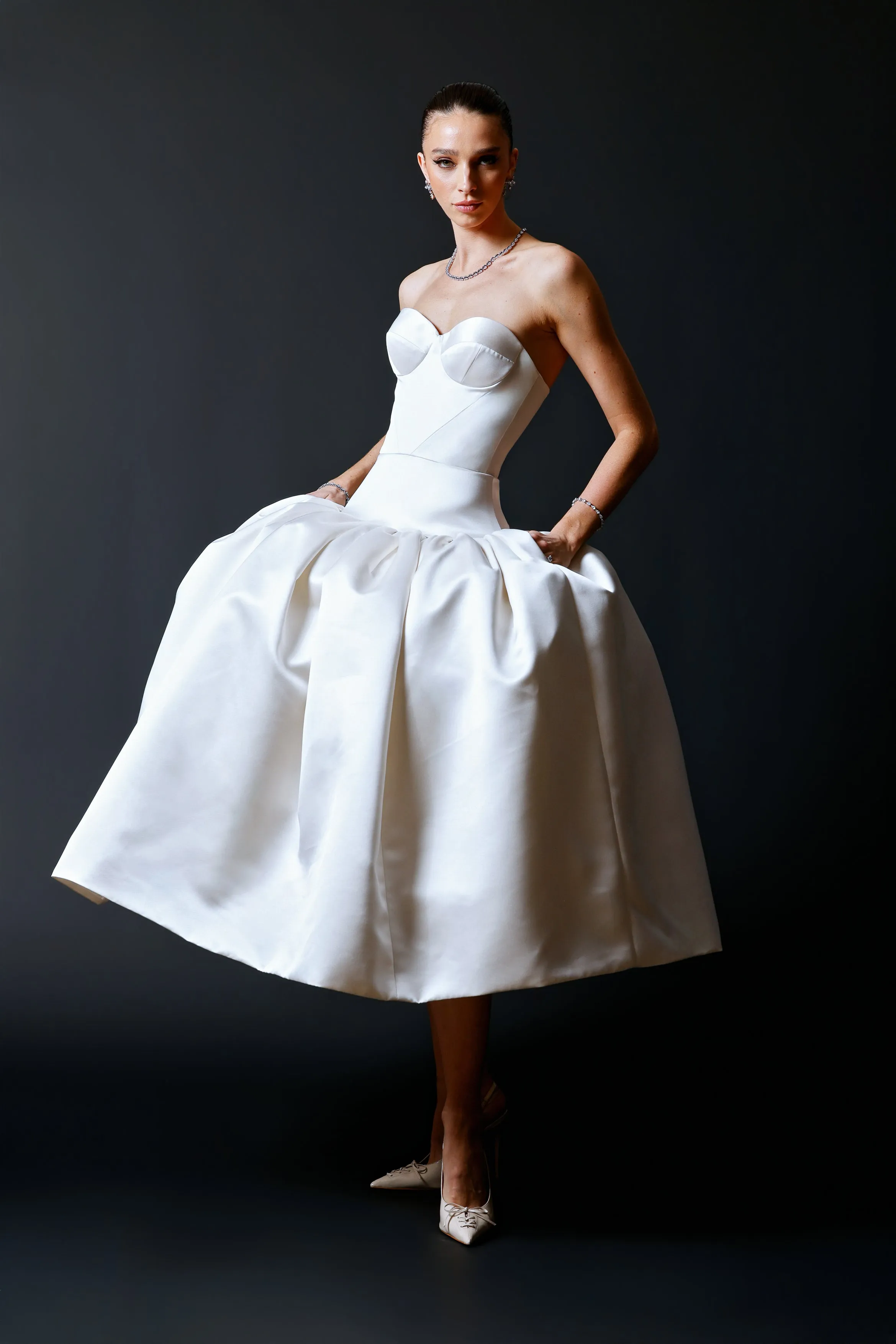 Drop-Waist Demi Cup Tea Length Dress sold by Christian Siriano