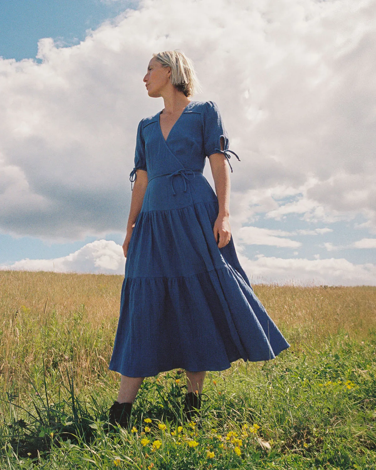 The Augusta Dress | Lapis Gauze sold by Christy Dawn