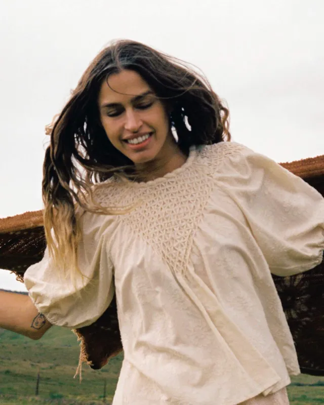 The Asha Blouse | Sunflower Jacquard sold by Christy Dawn