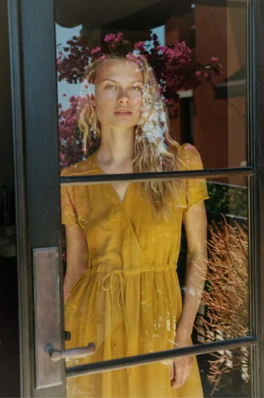 The Dawn Dress | Mustard Gauze sold by Christy Dawn