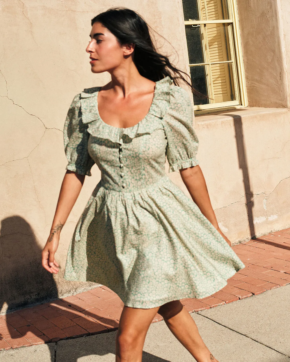 The Delia Dress | Green Climbing Daisy sold by Christy Dawn