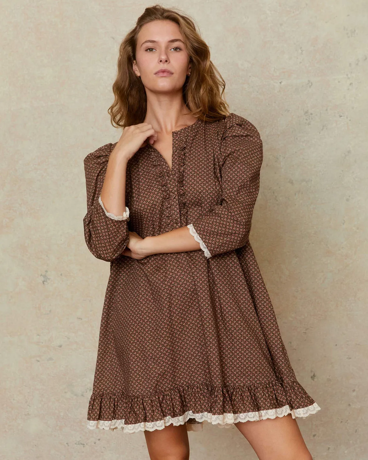 The Janae Dress | Geo Ditsy Hickory sold by Christy Dawn