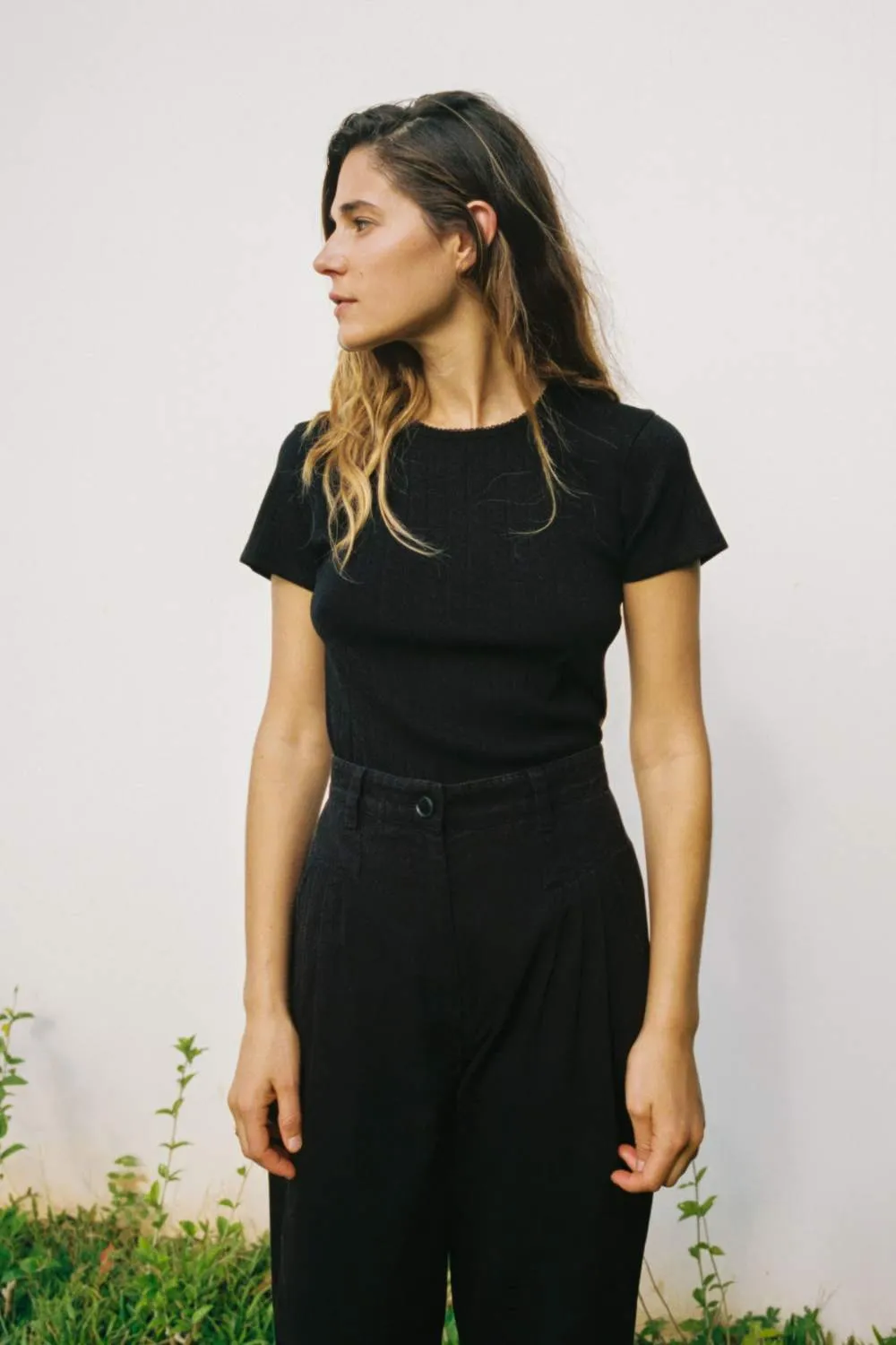 The Rayne Tee | Noir Regenerative Pointelle sold by Christy Dawn