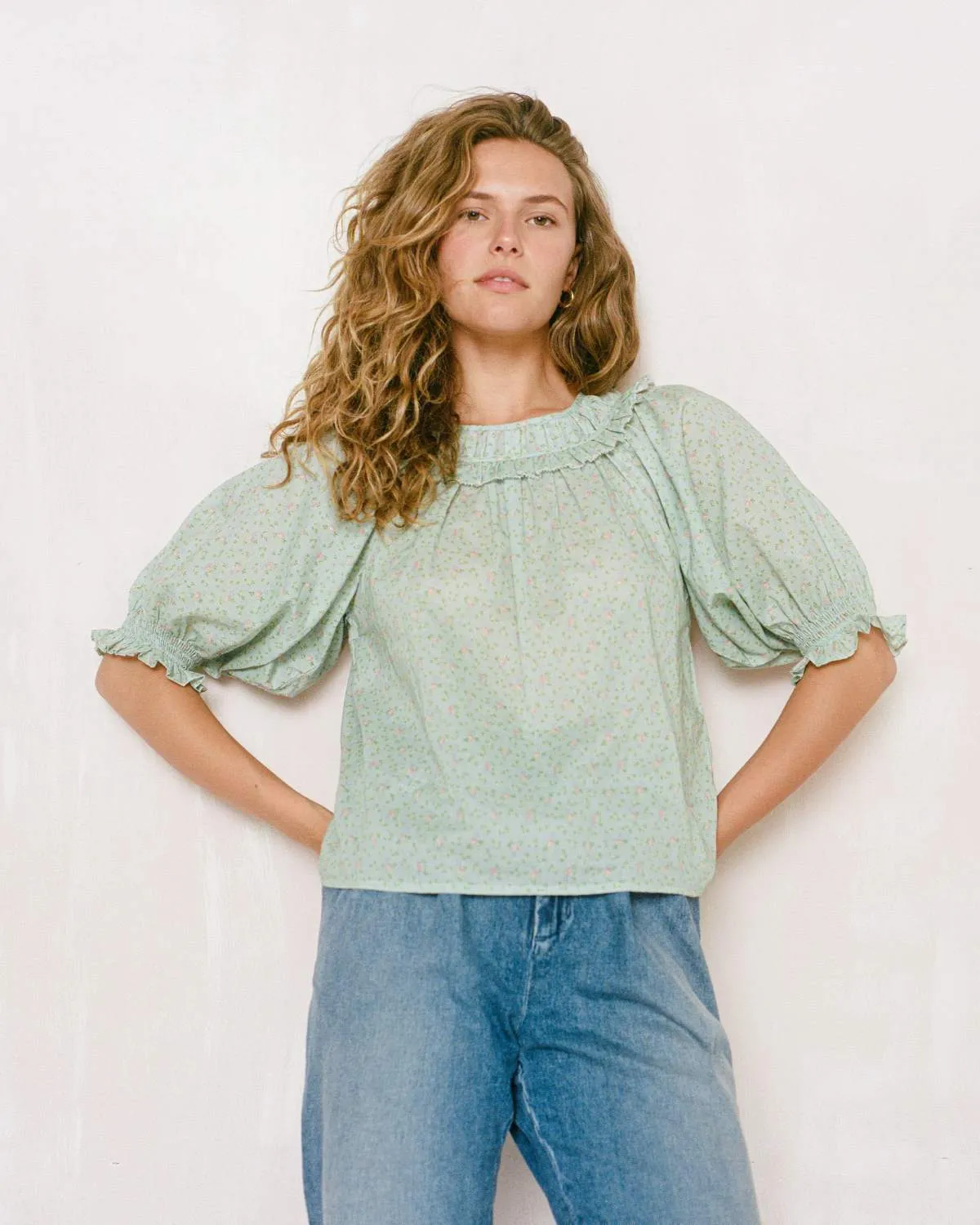 The Suraya Blouse | Ditsy Teal sold by Christy Dawn