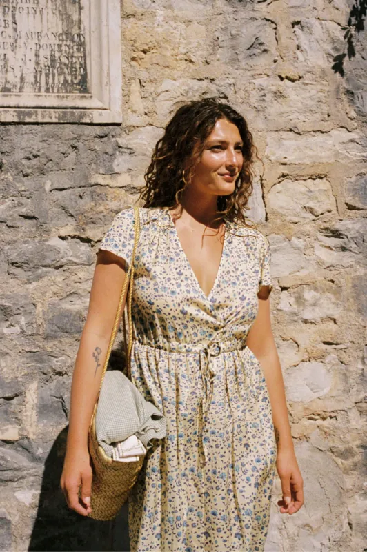 The Dawn Dress | Larkspur Ditsy Field sold by Christy Dawn