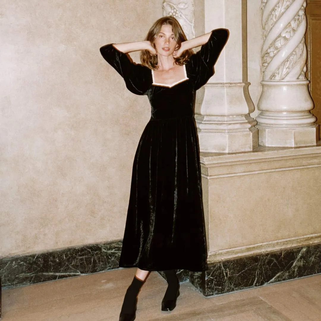 The Peyton Dress | Noir Velvet sold by Christy Dawn product image thumbnail 5