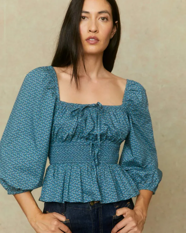 The Mackenzie Blouse | Geo Ditsy Azul sold by Christy Dawn