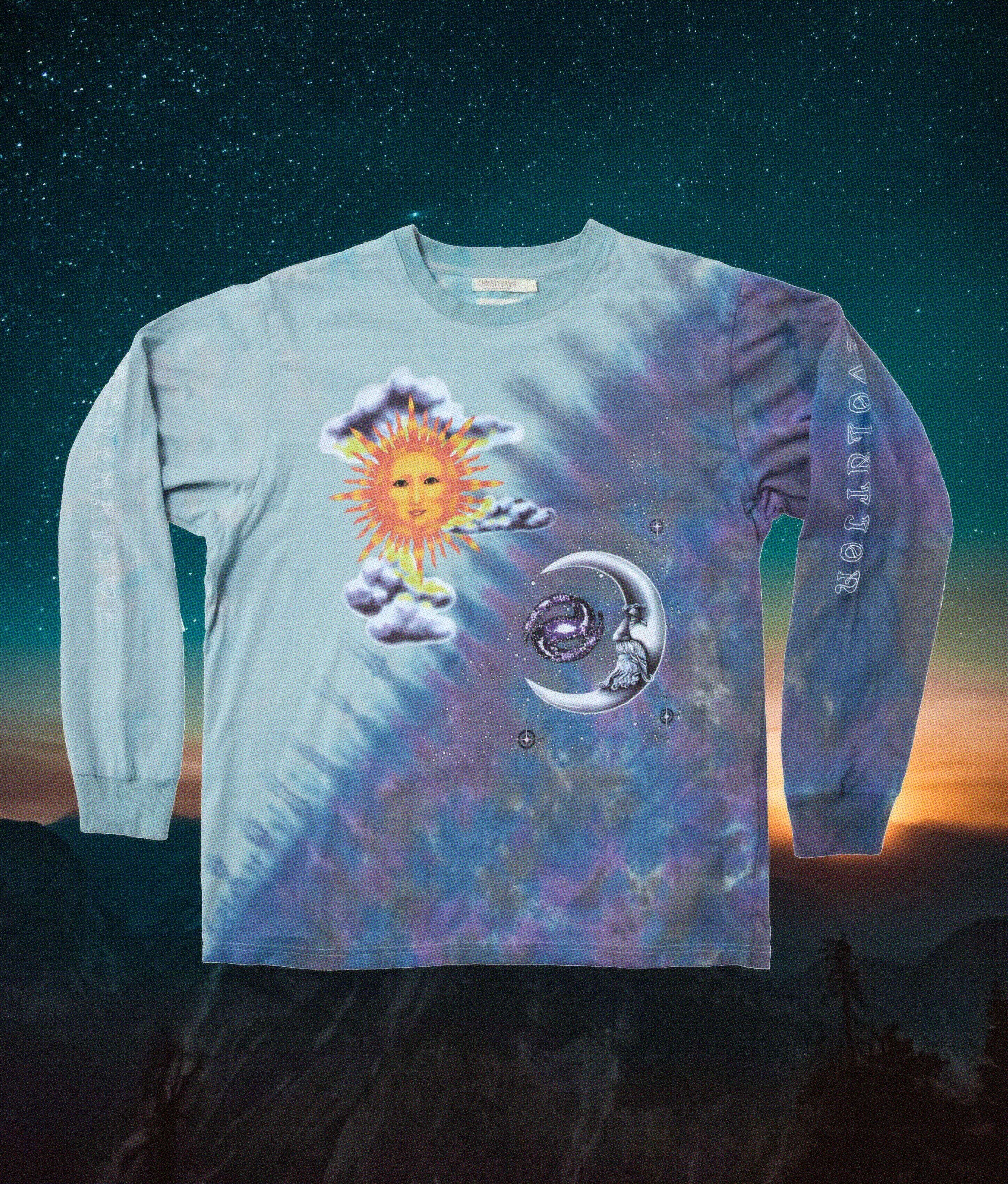 Half Moon Half Sun Long Sleeve Tee | Blue Tie Dye sold by Christy Dawn
