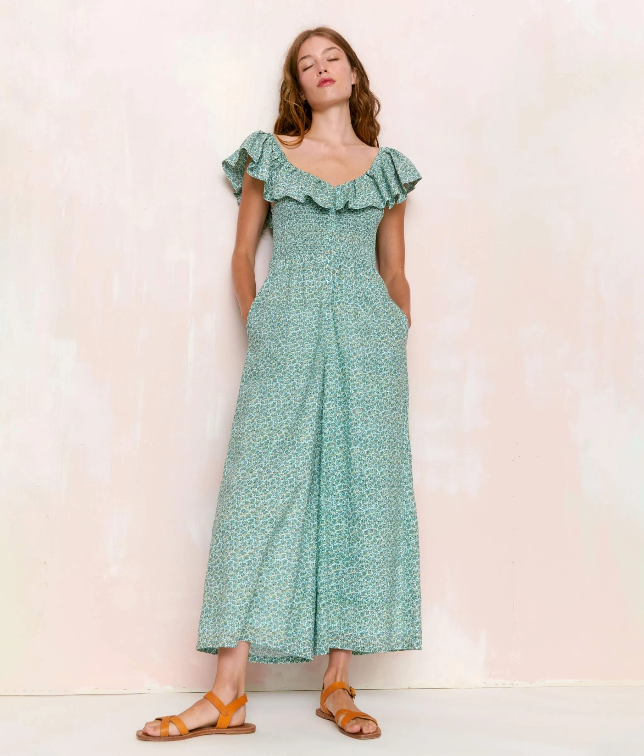 The Kali Jumpsuit | Berry Ditsy Teal sold by Christy Dawn product image thumbnail 3