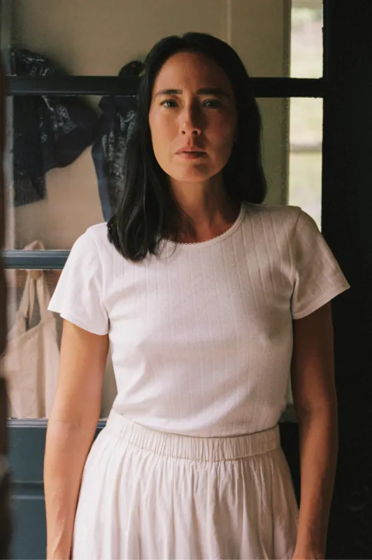 The Rayne Tee | Ivory Regenerative Pointelle sold by Christy Dawn