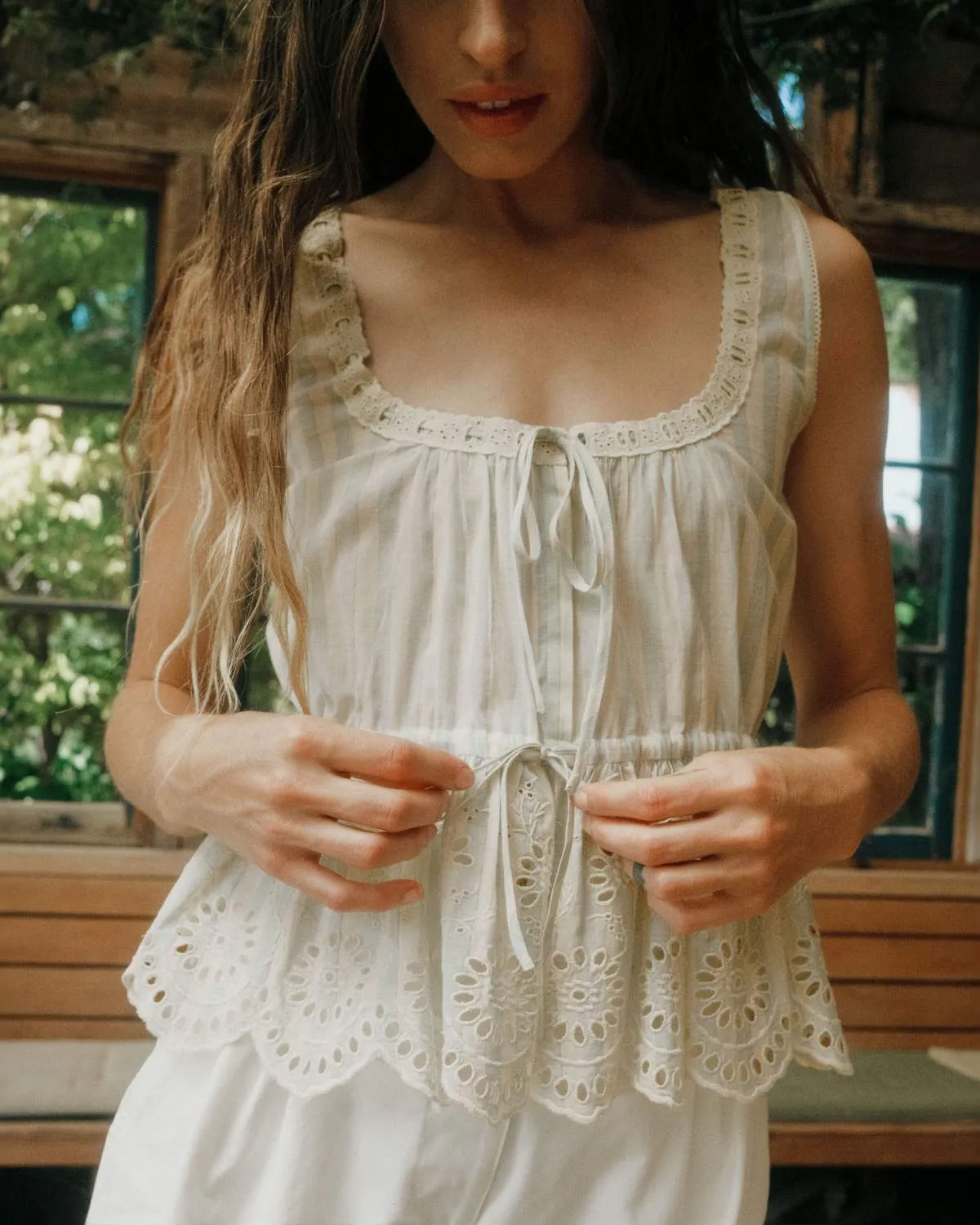 The Fynne Top | Aqua Stripe sold by Christy Dawn