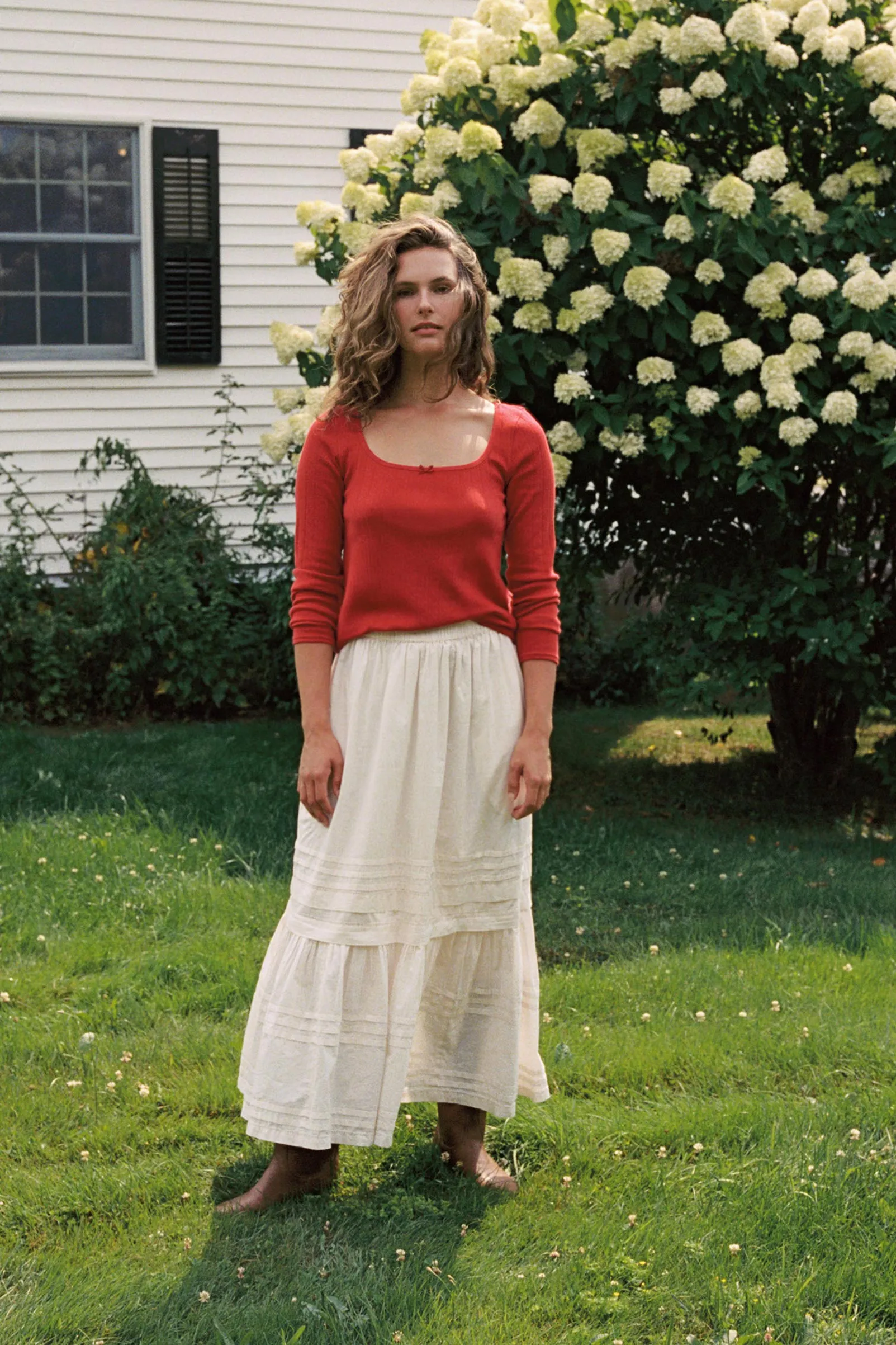 The Lita Tee | Crimson Regenerative Pointelle sold by Christy Dawn product image thumbnail 3