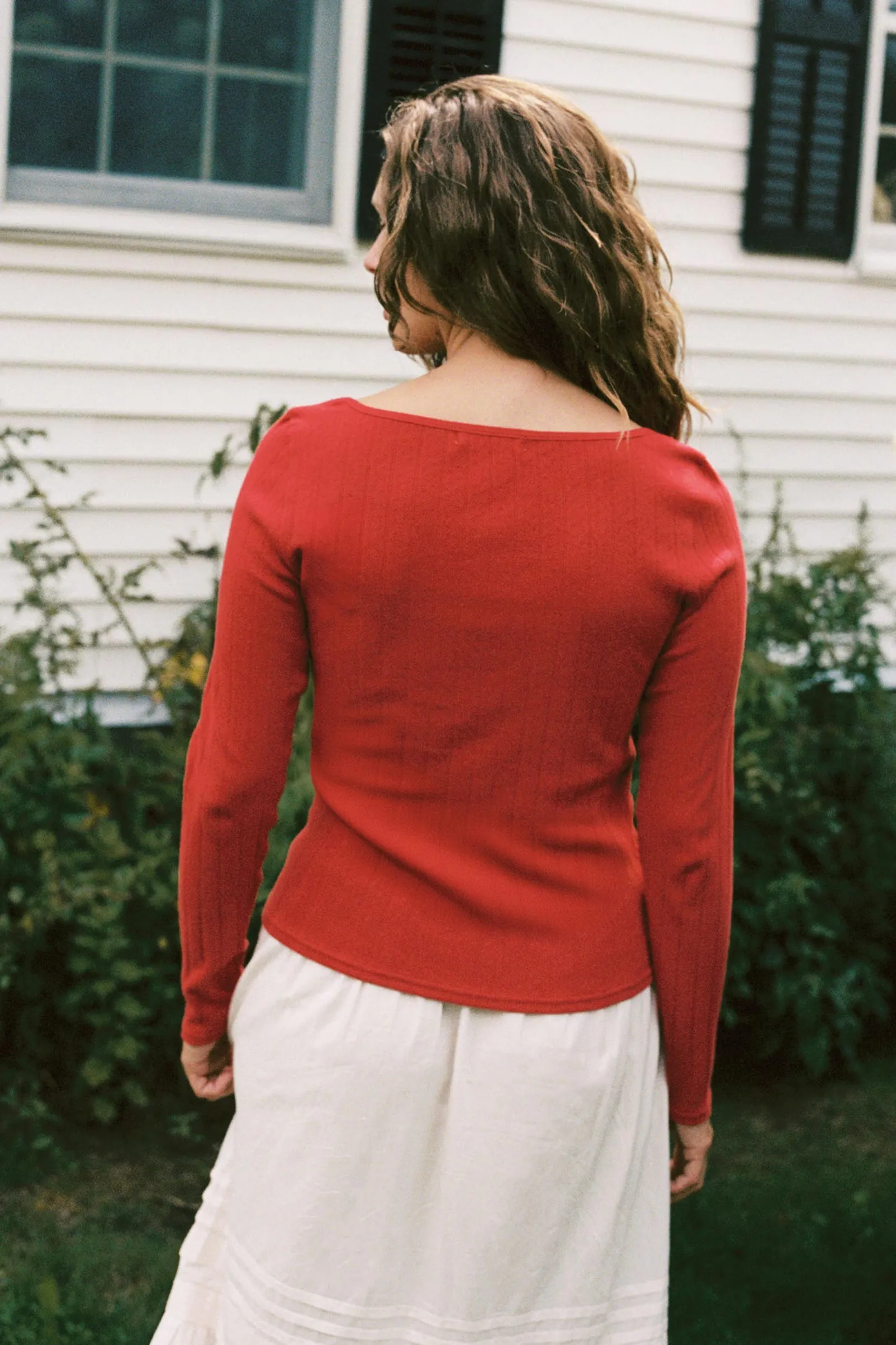 The Lita Tee | Crimson Regenerative Pointelle sold by Christy Dawn product image thumbnail 5