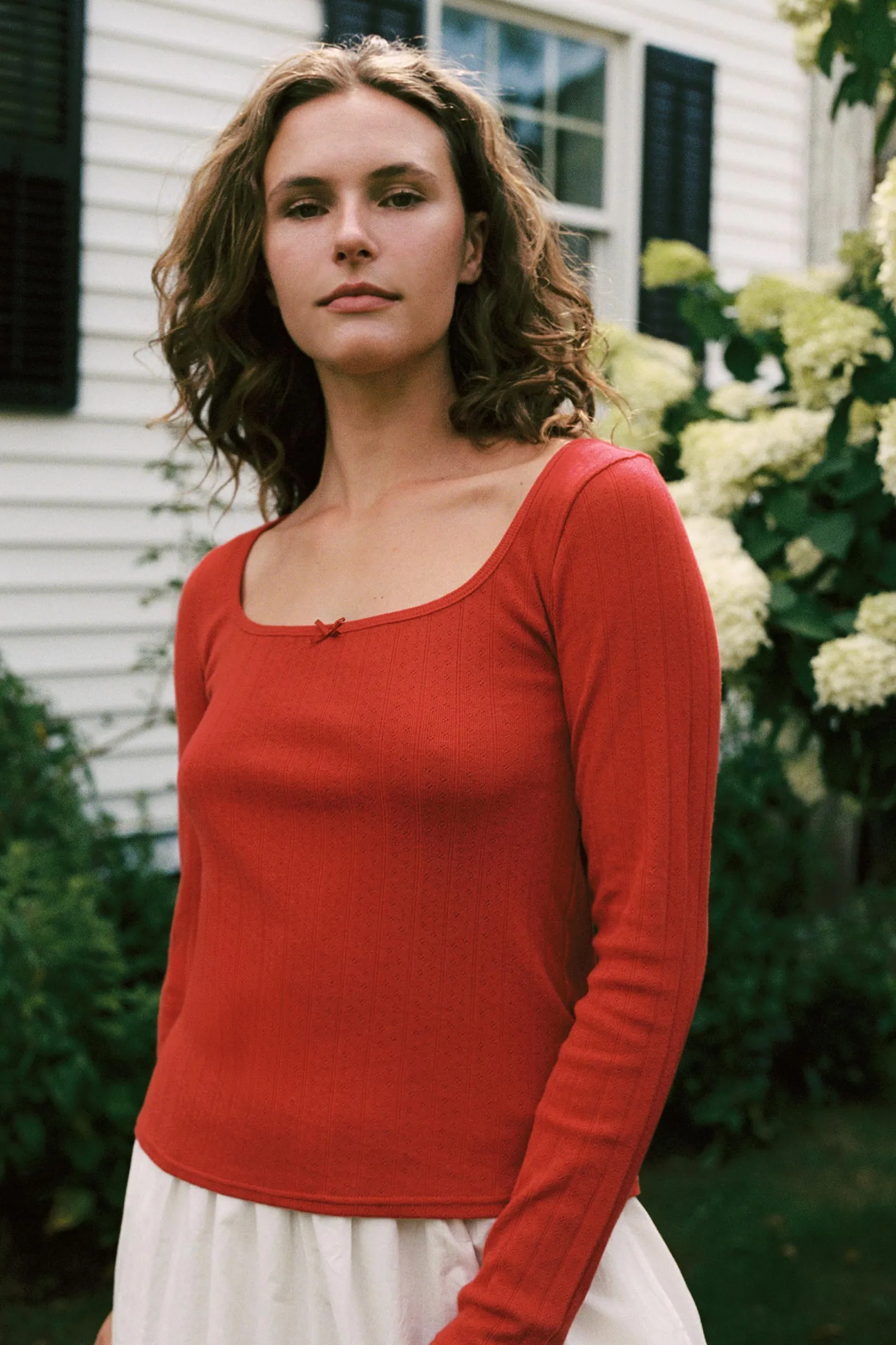 The Lita Tee | Crimson Regenerative Pointelle sold by Christy Dawn product image thumbnail 2