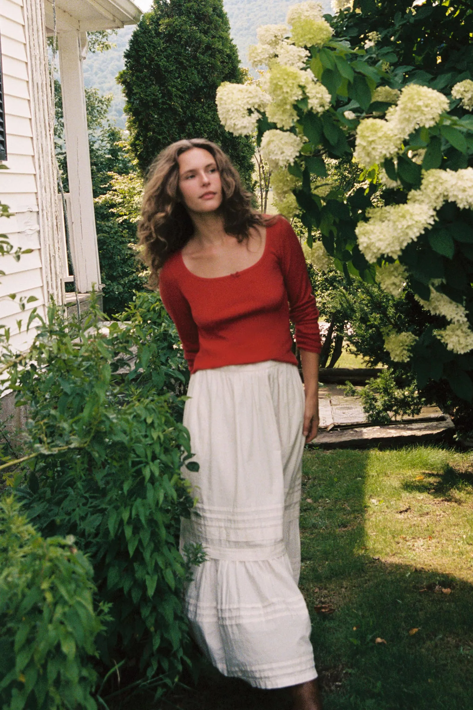 The Lita Tee | Crimson Regenerative Pointelle sold by Christy Dawn product image thumbnail 4