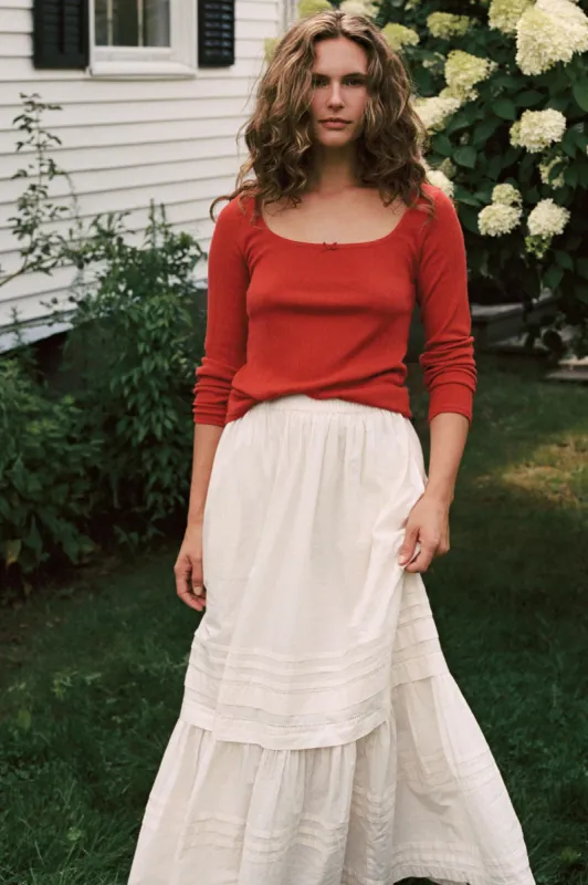 The Lita Tee | Crimson Regenerative Pointelle made by Christy Dawn