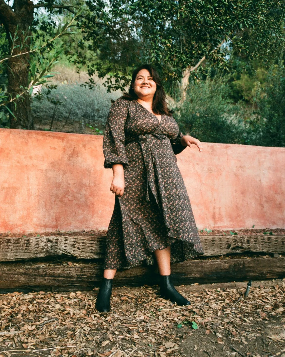 The Bergen Dress Extended | Black Cosmos Floral sold by Christy Dawn