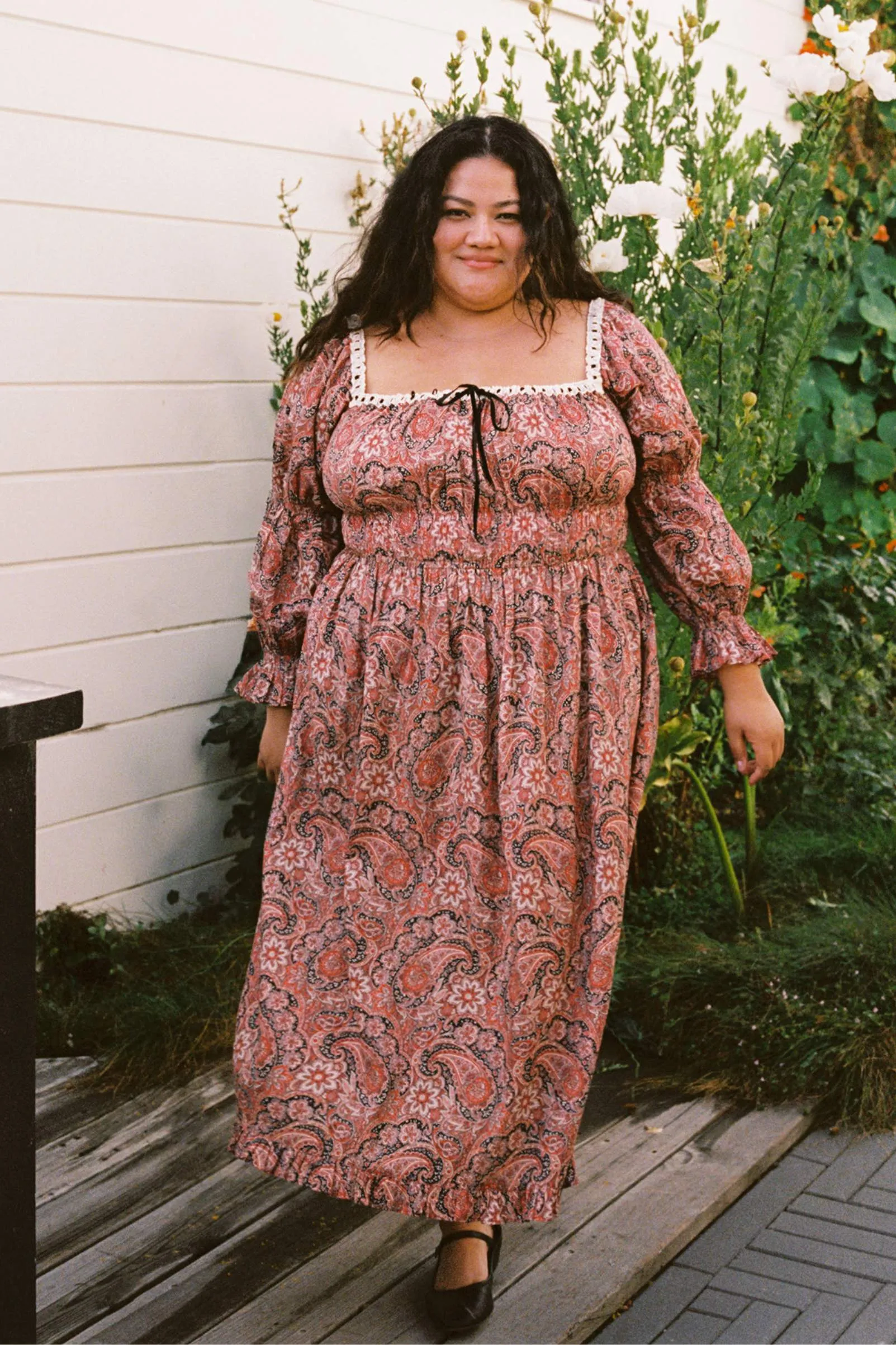 The Adelia Dress Extended | Wine Paisley sold by Christy Dawn