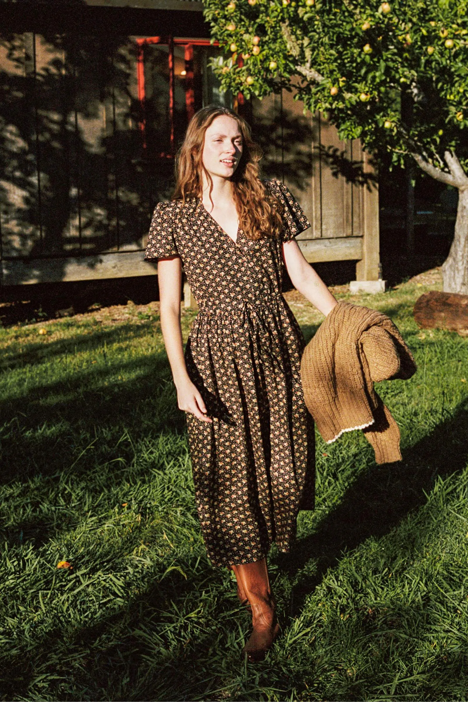 The Dawn Dress | Carob Leaf Ditsy sold by Christy Dawn