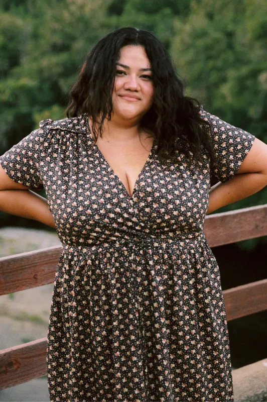 The Dawn Dress Extended | Carob Ditsy Leaf sold by Christy Dawn