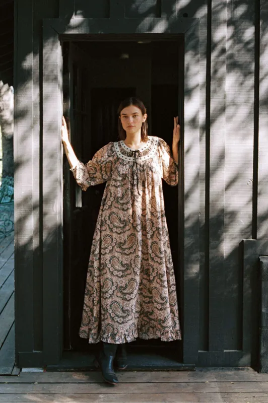 The Arabella Dress | Carob Paisley sold by Christy Dawn
