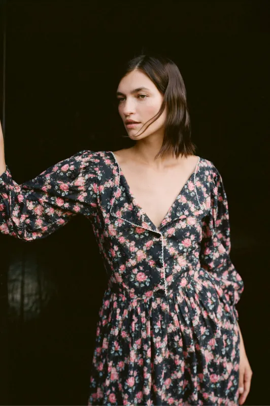 The Anastasia Dress | Night Rose Lattice sold by Christy Dawn