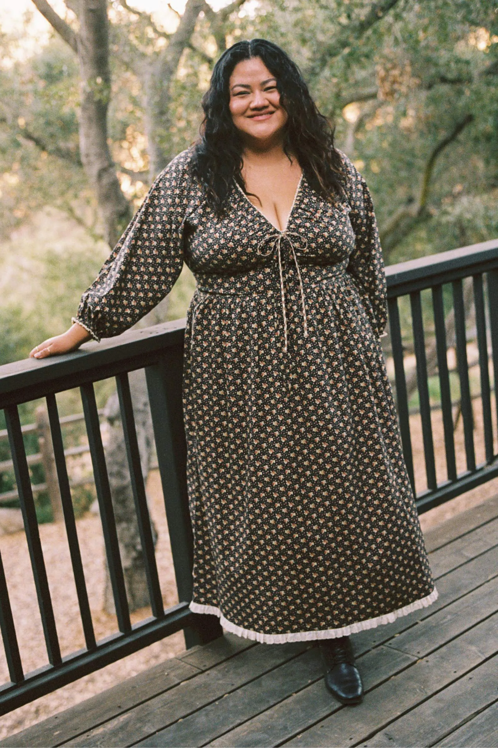 The Venus Dress Extended | Carob Ditsy Leaf sold by Christy Dawn product image thumbnail 3